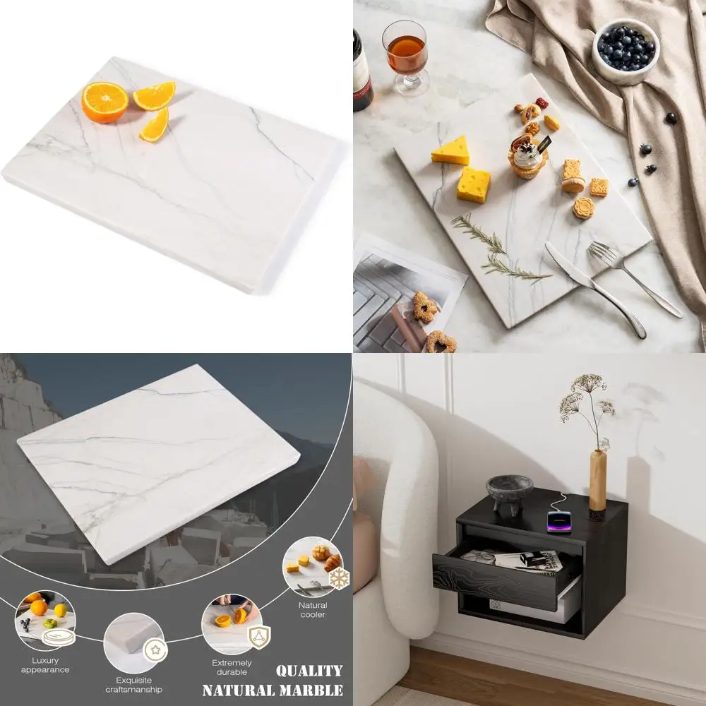 

Natural White Marble Kitchen Cutting Board, 16x12 Inches, Large Cheese Board for Countertop Use