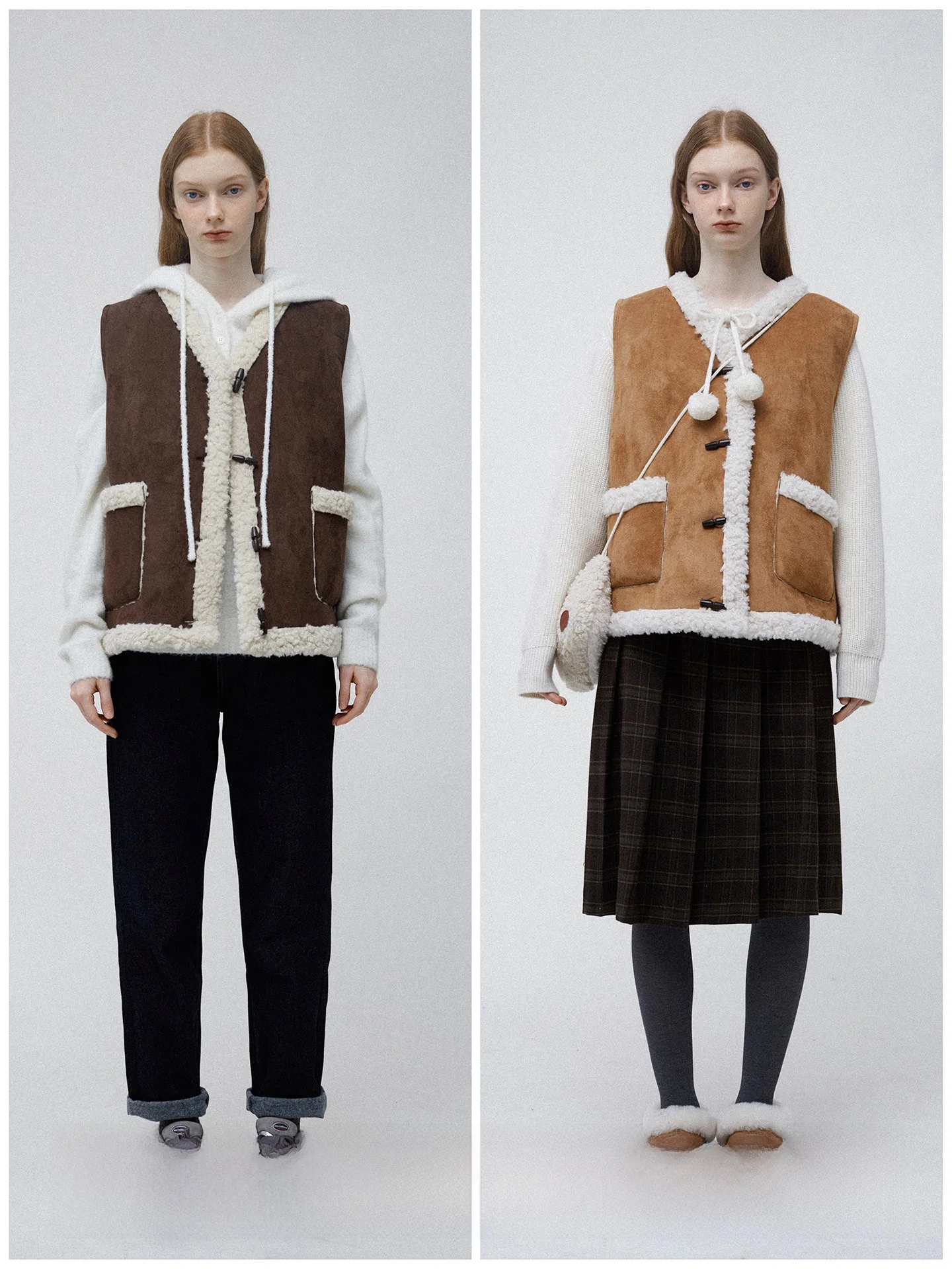 

Veega Chic Suede Buttoned Lamb Fur Patchwork V-Ne Waistcoat Polyester Fiber Commute Sle Single Button Closure Pure Color
