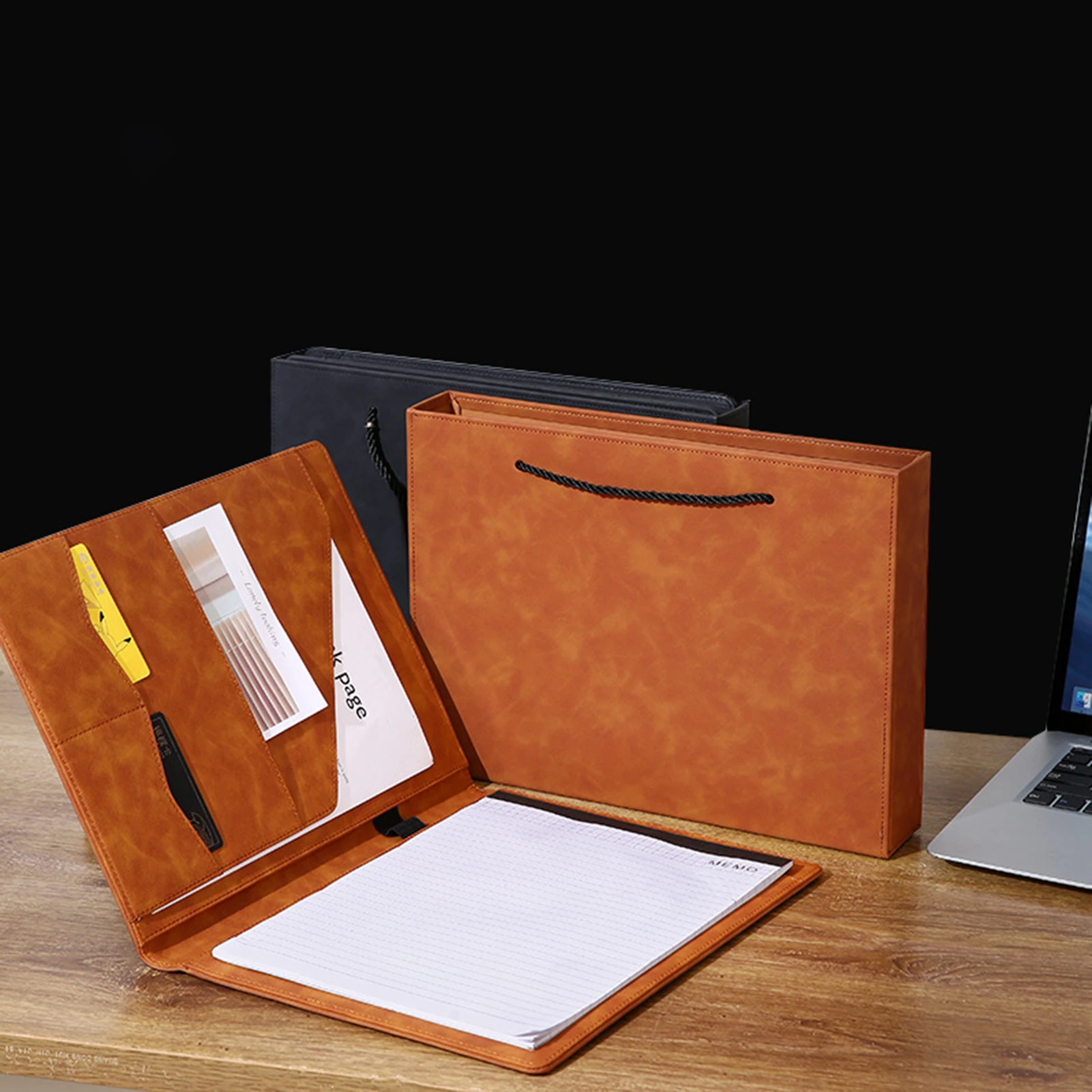 Vintage A4 Multi-Function File Folder, Document Organizer Bag for Office, Empty PU File Folder Business Travel Storage Pouch