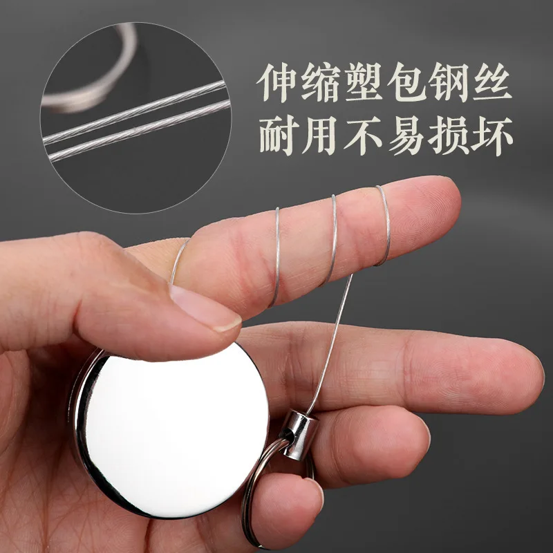 5Pcs Custom Logo 40mm Metal Retractable Reel Heavy Duty Steel Wire Anti Lost Telescopic Key Holder Badge Keychain Utility Hooks