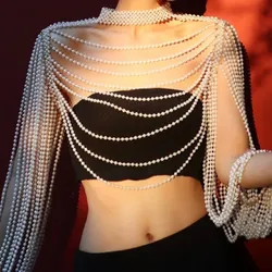 Elegant Luxurious Faux Pearl Shoulder Chain Finger Chain Fashion Body Jewelry Festival Show Dresse Accessories For Party