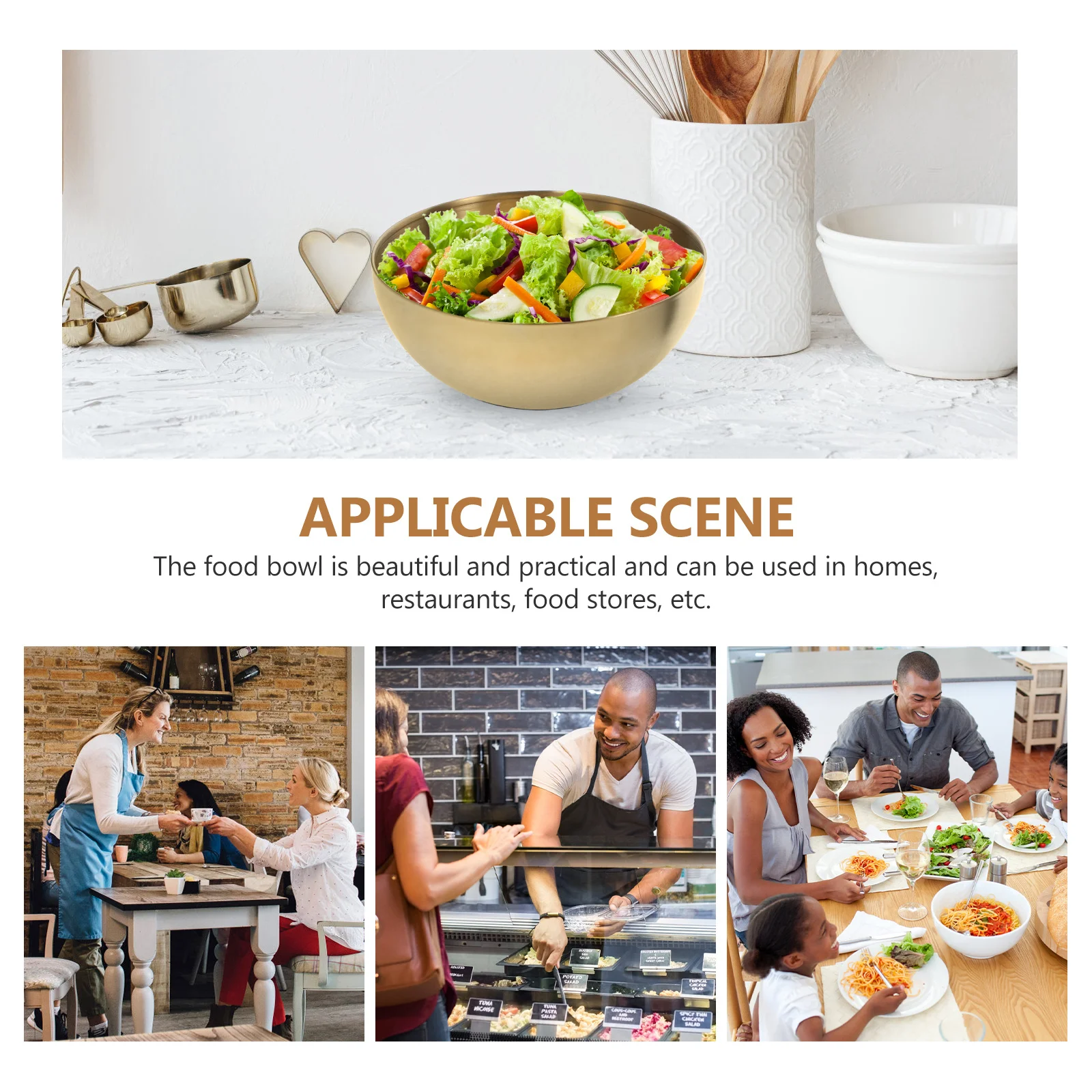 وعاء سلطة من الفولاذ المقاوم للصدأ طبقة واحدة وعاء أرز للحساء المعكرونة تخزين المواد الغذائية أدوات المائدة المطبخ طبق تقديم أدوات المائدة المطبخ #4