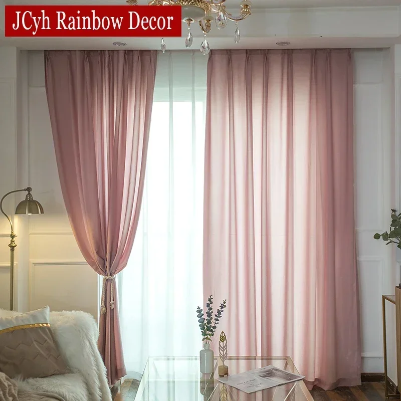 Semi Crushed Pink Sheer Curtains for Bedroom Girls Living Room Voile Tulle Curtains Window Treatments Solid Color Party Drapes