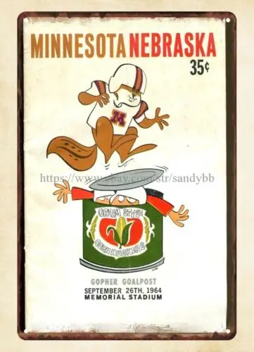 Металлический жестяной знак футбольного стадиона Миннесота 1964 небразика в колледже