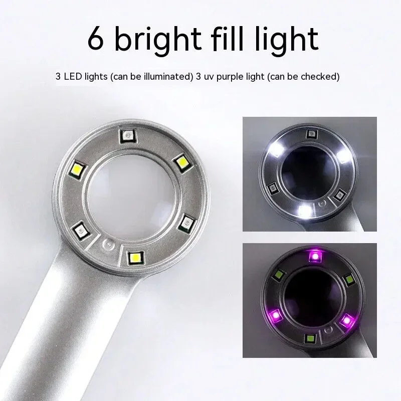 

30X Handheld Magnifying Glass with USB Charging for Reading Antiques Magnifier Glasses UV Purple Light Banknote Verification