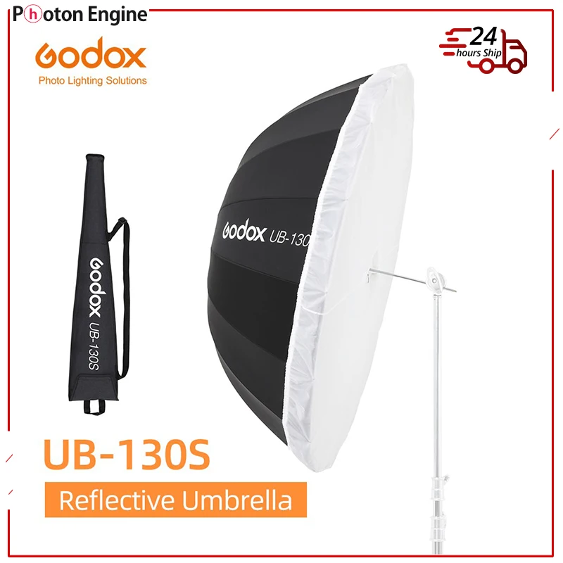 Godox UB-130S 51 inch 130cm Parabolic Black Reflective Umbrella Studio Light Umbrella with Black Silver Diffuser Cover Cloth