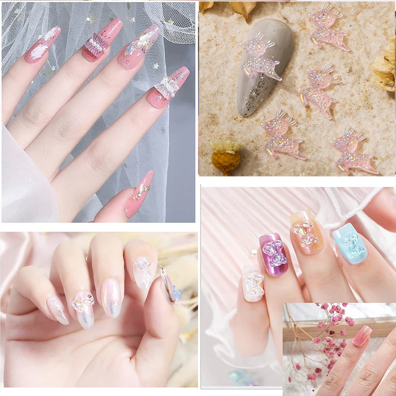 100pcs 3D Aurora Butterfly Bear Deer Pearl Mix Box Professional Accessories DIY Nail Design