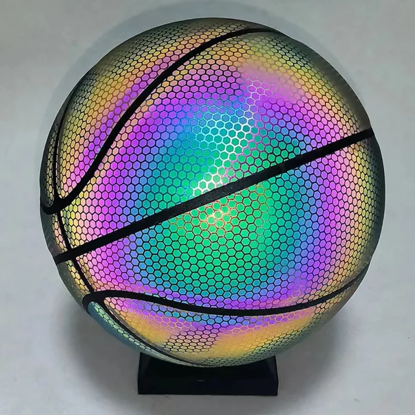 発光バスケットボールボールホログラフィック反射照明フラッシュボール PU 耐摩耗性光るバスケットボールナイトスポーツゲーム