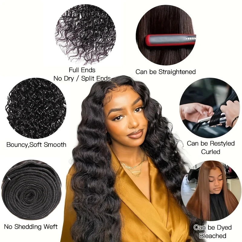 Deep Wave Hair Bundles Human Hair 30 32 Inch Deep Curly Hair Brazilian Soft Raw Hair Bundles Natural Black Hair Weave Extensions