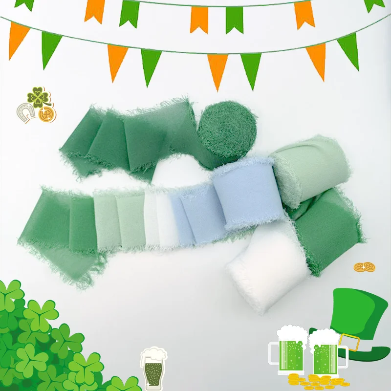 St. Patrick's Day Green Ribbon Happy Bow Flower Ribbon Irish Festival Good Luck Scene Decoration Ribbon Gift Packaging