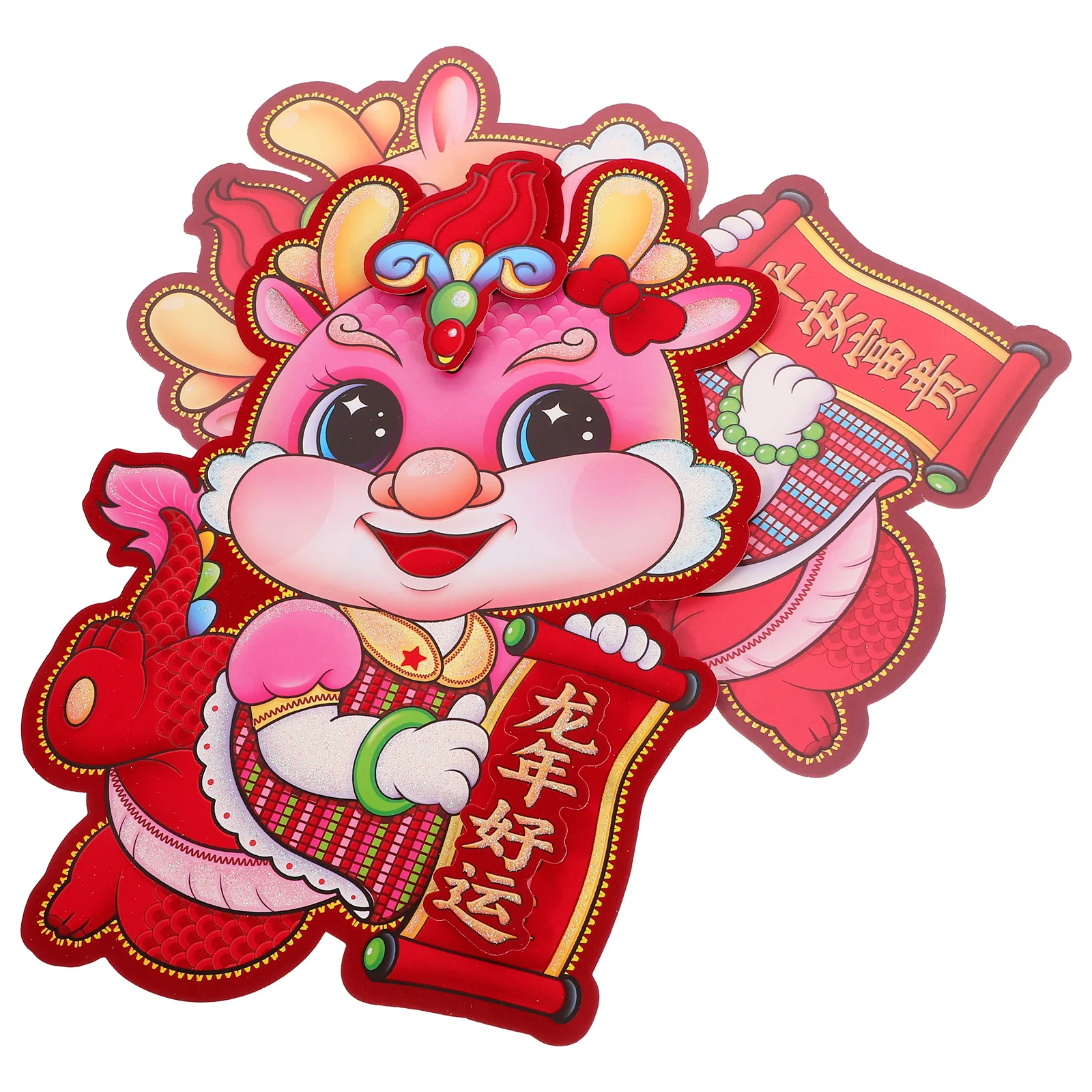 1 زوج السنة الصينية الجديدة ملصقات الباب ثلاثية الأبعاد التنين زينة مهرجان الربيع الآسيوية ديكور المنزل 2024 التنين الصيني زودياك نعمة #5