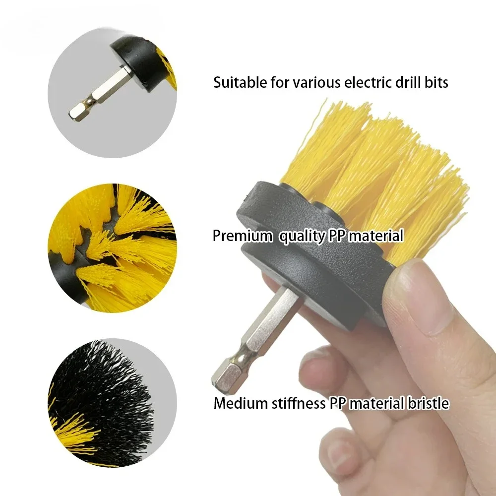 Nylon Round Cleaning Brush Set for Electric Drill High-Density Bristle Carpet And Glass Cleaning Tool Kit. image 3