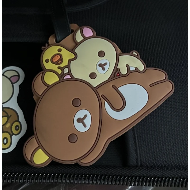 New Cute Cartoon Rilakkuma Lala Lazy Bear Checked Luggage Tag Anime Kawaii Waterproof PVC Soft Pendant Luggage Accessories Gifts