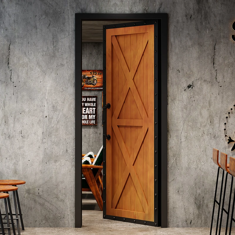 Industrial style iron wrought solid wooden door Restaurant box Retro ktv bar Indoor kitchen toilet toilet door custom