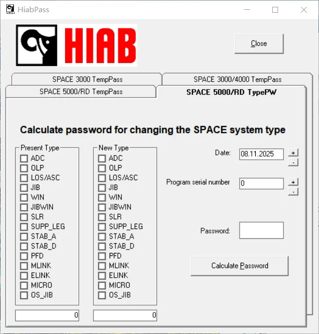 

EPC-SOFTWARE Калькулятор пароля HIAB Cranes Space System