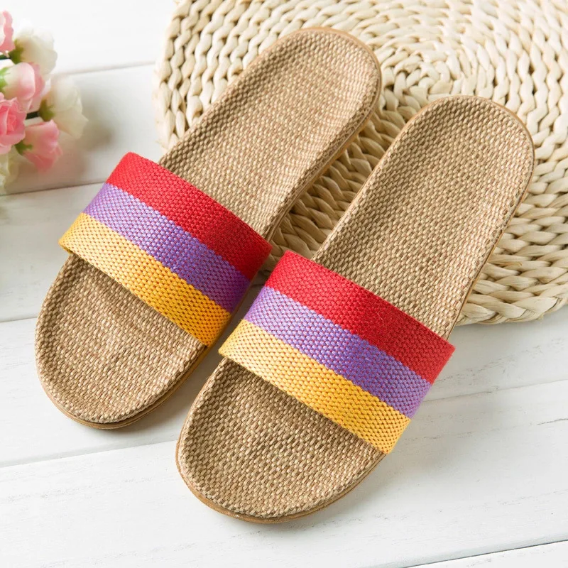 Linen slippers home couple indoor wooden floor cotton and linen home non-slip thick bottom summer cool