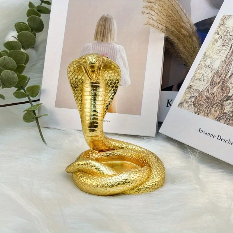 

Cobra Statue Gold Wealth Figurine Home Decoration Snake Animal Handmade Decoration King Cobra Resin Three-Dimensional Crafts