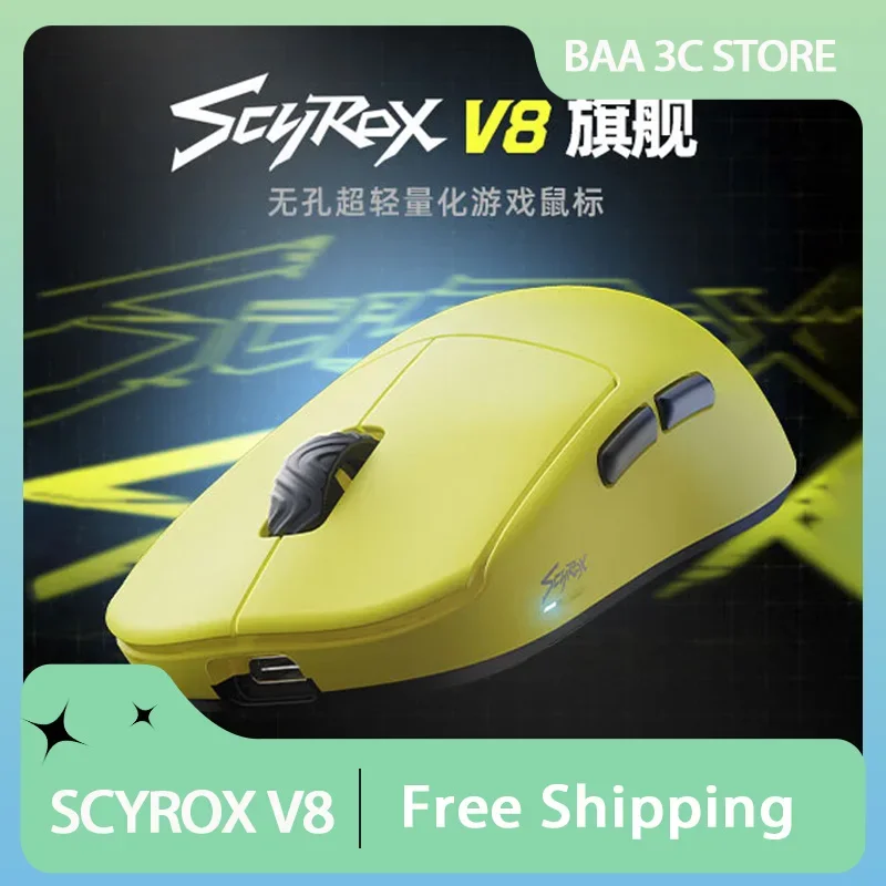 Scyrox V8 Gaming Mouse Three-Mode Wireless Customized LightWeight Low Latency Pixart3950 30000dpi 8k E-Sports Gamer Mouse