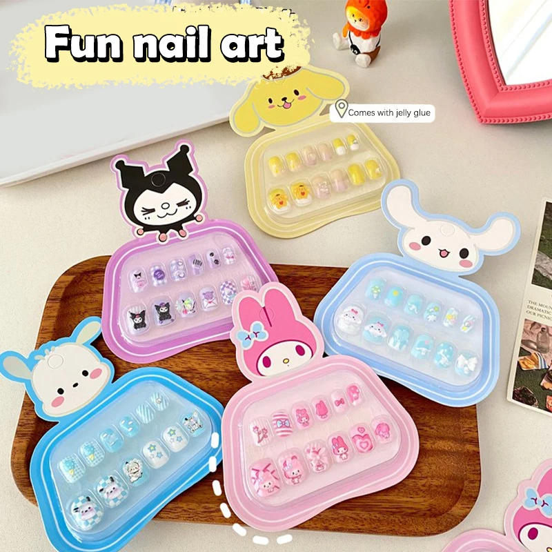 12Pcs Sanrio Hello Kitty Sticker Cute Detachable Press-on Nails Decoration Attachment Kawaii Reusable Nail Art Patches Gifts