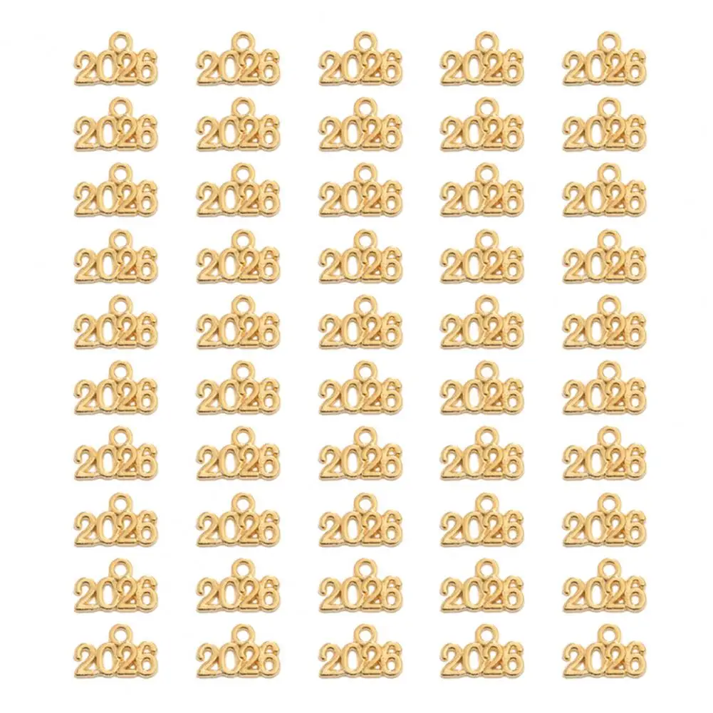 50Pcs 2026 Alloy Charm Vintage Number Decoration Charm Accessories DIY Keychain Jewelry Earring Bracelet Necklace Pendant