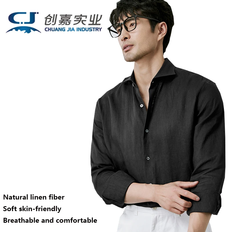 

High-end Natural Pure Linen Men's Long-sleeved Shirt - Elegant and Fashionable, Suitable for Urban Business and Casual Wear
