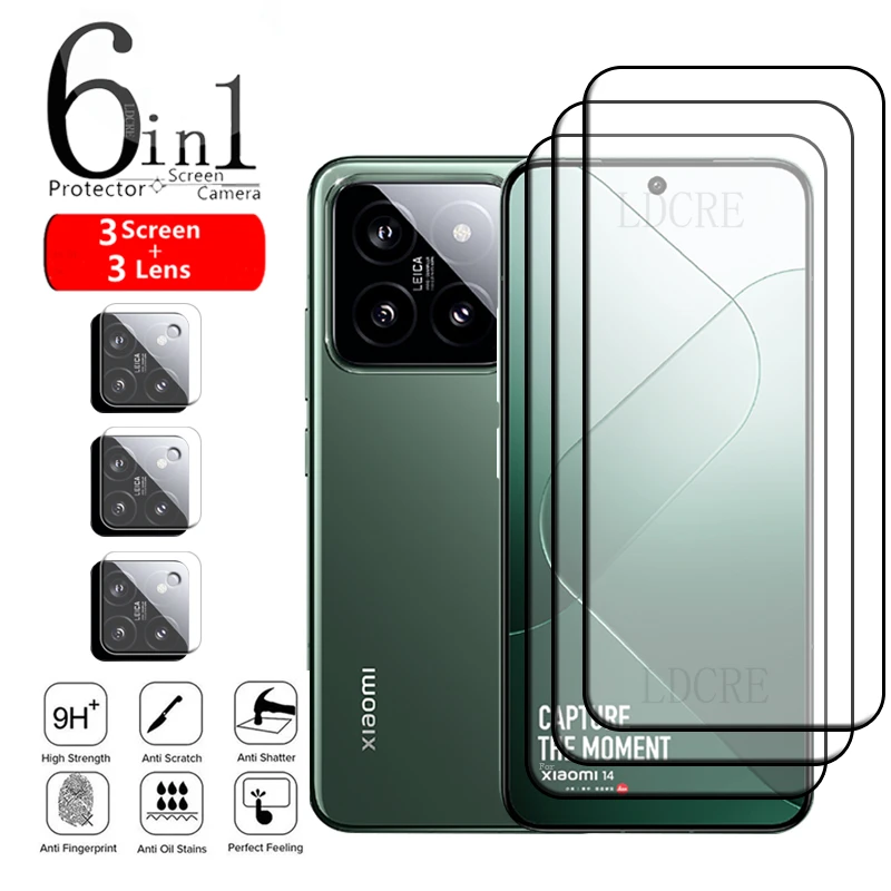 6-in-1 For Xiaomi Mi 14 Glass For Xiaomi 14 Glass 9H HD Screen Protector For Xiaomi Mi 12T 13T Pro 13 14 Poco X5 Pro Lens Glass