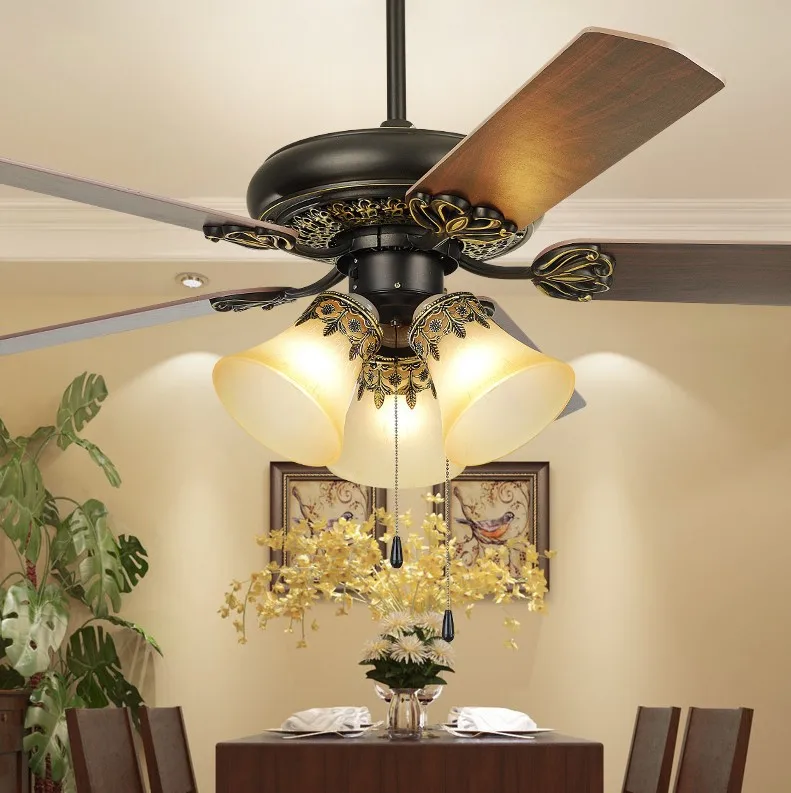 American Rural retro restaurant ceiling fan lamp European antique electric fan lamp ceiling lights with LED remote control