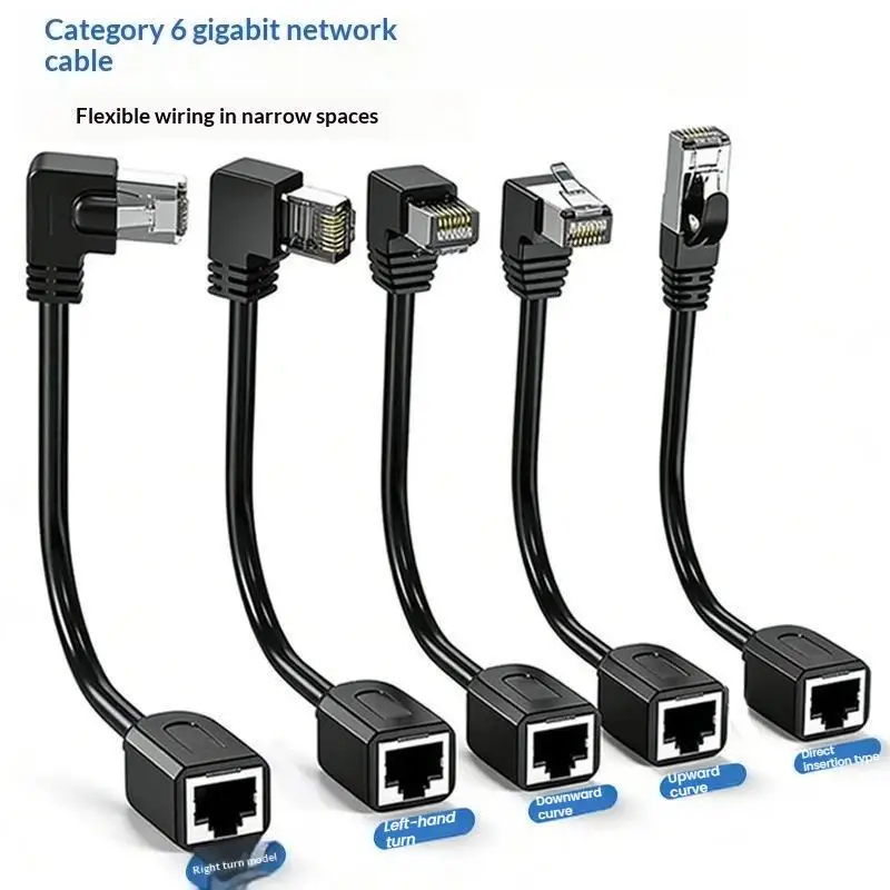1Pcs Network Male Female Elbow 90 Degrees RJ45 Shielded Network Cable Universal 10/50CM CAT6 Ethernet RJ45 Extension Cable