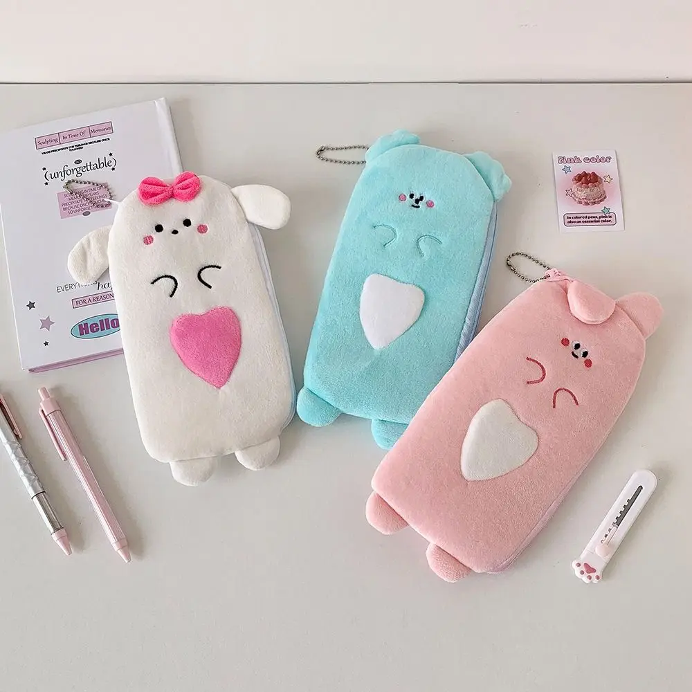 Plush Cartoon Storage Bag Animal Bear Bunny Desktop Storage Fruit Pencil Pouch Cosmetics Card Pen Large Capacity