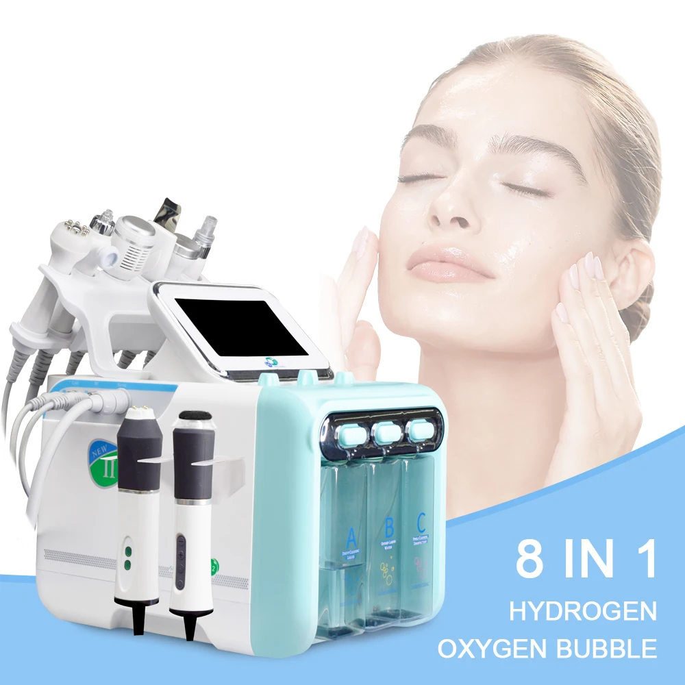 8 in 1 Professionl Hydro Bio-lifting Facial Scrub Oxygen Cleansing Lifting Microdermabrasion Beauty Machine SPA Salon device