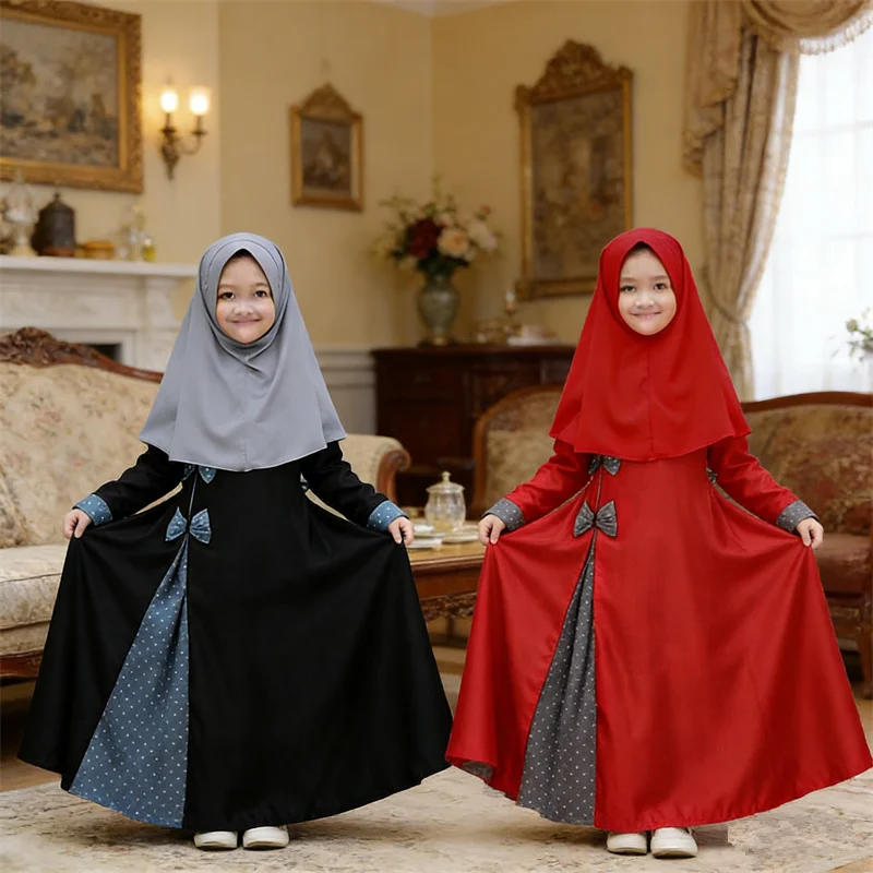 

2pcs Muslim Sets Children Girls Prayer Dress Hijab Abaya Arab Kids Robe Headscarf Islam Kaftan Gown Niqab Burqa Ramadan Jalabiya