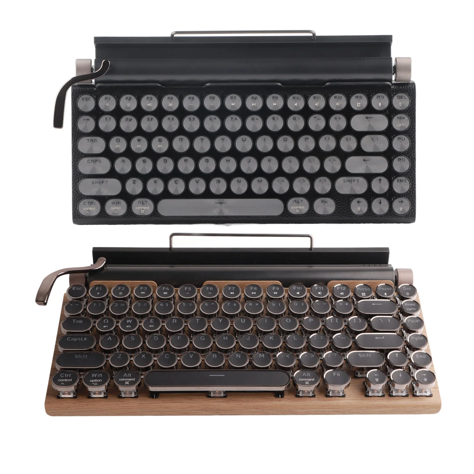 Vintage Wireless Bluetooth Typewriter Mechanical Keyboard-Retro Style 83 Keys Metal Round