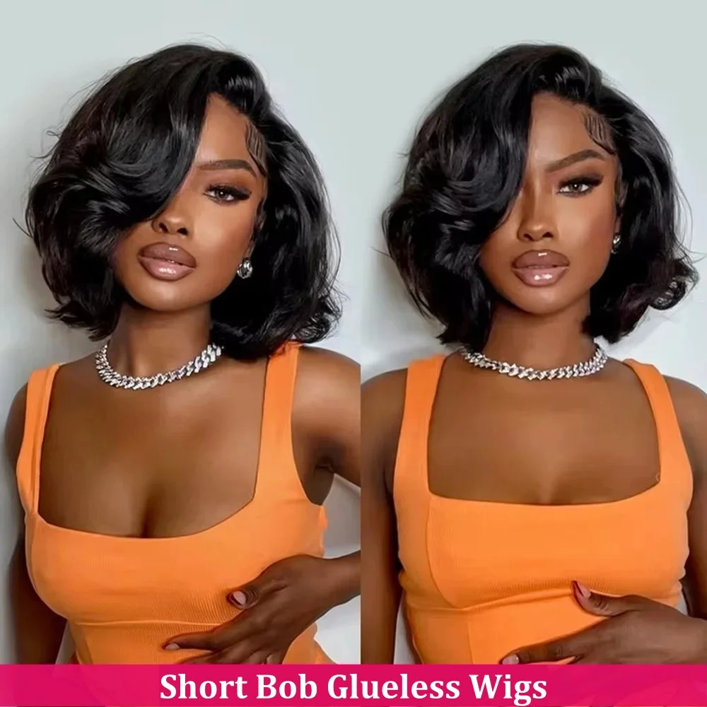 Perruques Bob Courtes Ondulées Sans Colle 5x5 4x4, Perruque Frontale HD 13x4 13x6 en Dentelle, Cheveux Humains, Ondulation Naturelle, pour Femmes