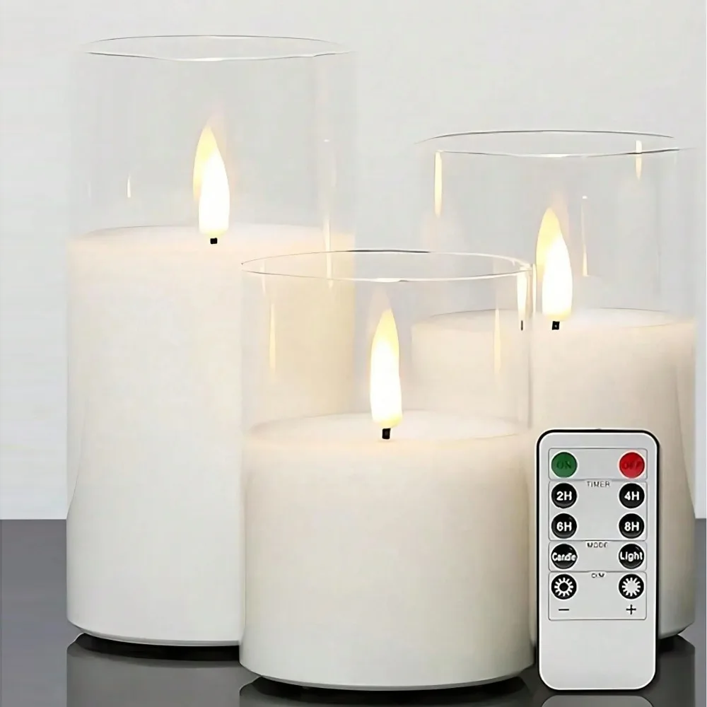 Pointed Head Type Flameless LED Candles Simulation 3 Piece Set Battery Operated Candles Remote Control Battery Operated