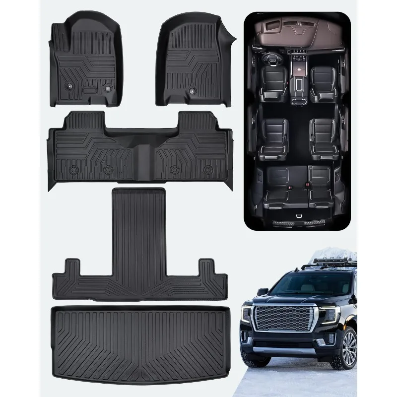 US Floor Mats 3 Row Cargo & Liner Set for Chevrolet Tahoe for GMC Yukon 2024 2023 2022 2021 Only Custom Fit with 2nd Row Bucket