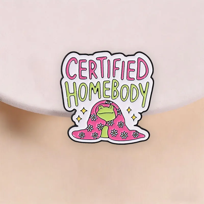 Certified Homebody Enamel Pins I Decline To Socialize Social Anxiety Brooches Cozy Kermit Frog Wrapped Blanket Badge Jewelry Gif