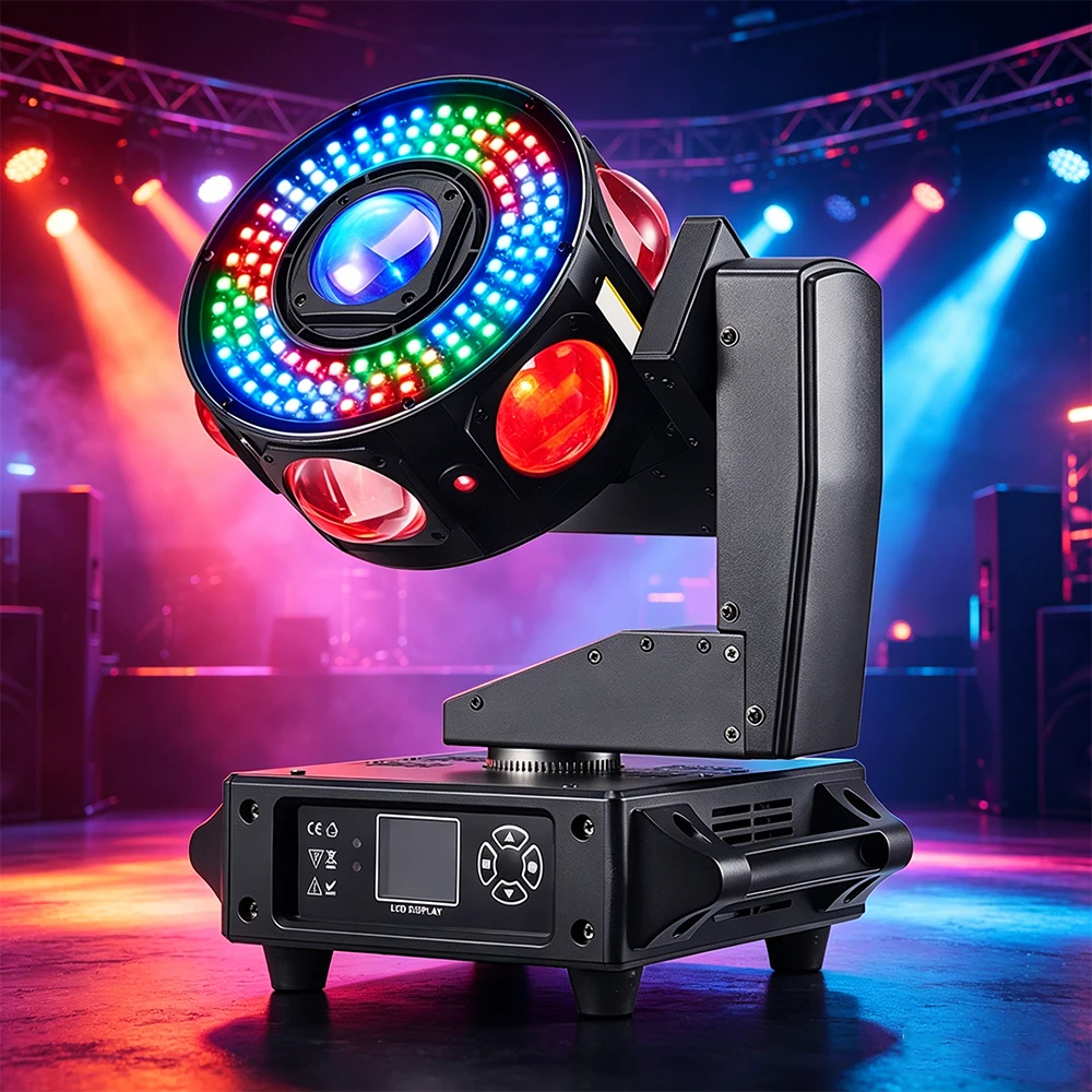 120W LED Moving Head Light, Derby Lighting Strobe RGBW Beam 6in1 Multi Effects Stage Light with Lazer, DMX512 for DJ Disco Party