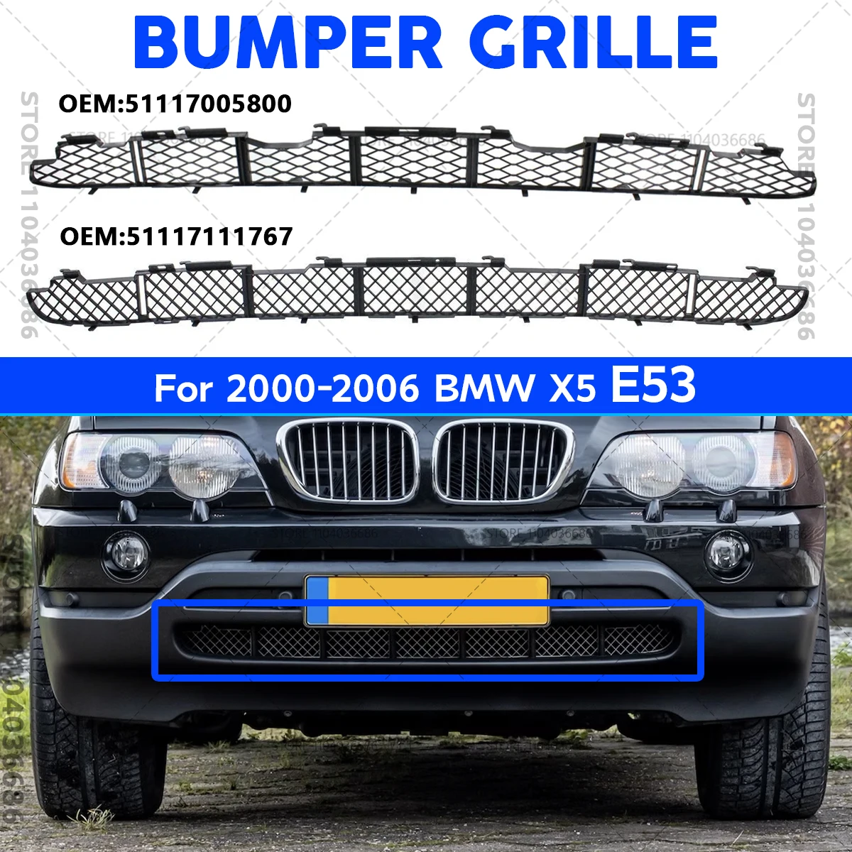 

Для 2000 2001 2002 2003 2004 2005 2006 E53 BMW X5 3.0i 4.4i 4.6is нижняя решетка переднего бампера сетка 51117005800 51117111767