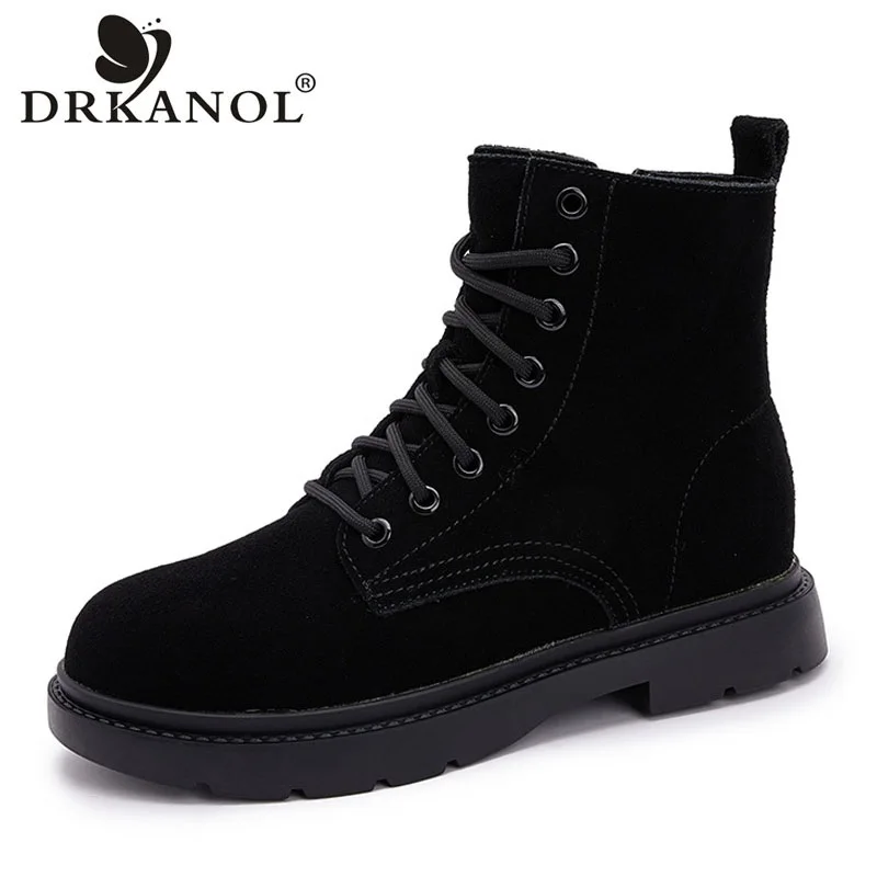 DRKANOL 2024 Women Boots Fashion Autumn Winter Warm Flats Ankle Boots Women Cow Suede Rubber Sole Comfort Casual Short Boots