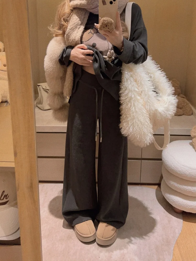 

Женские повседневные брюки Yukiss из утолщенного флиса с эффектом молочного бархата, широкие штанины, на пуговицах, из других материалов