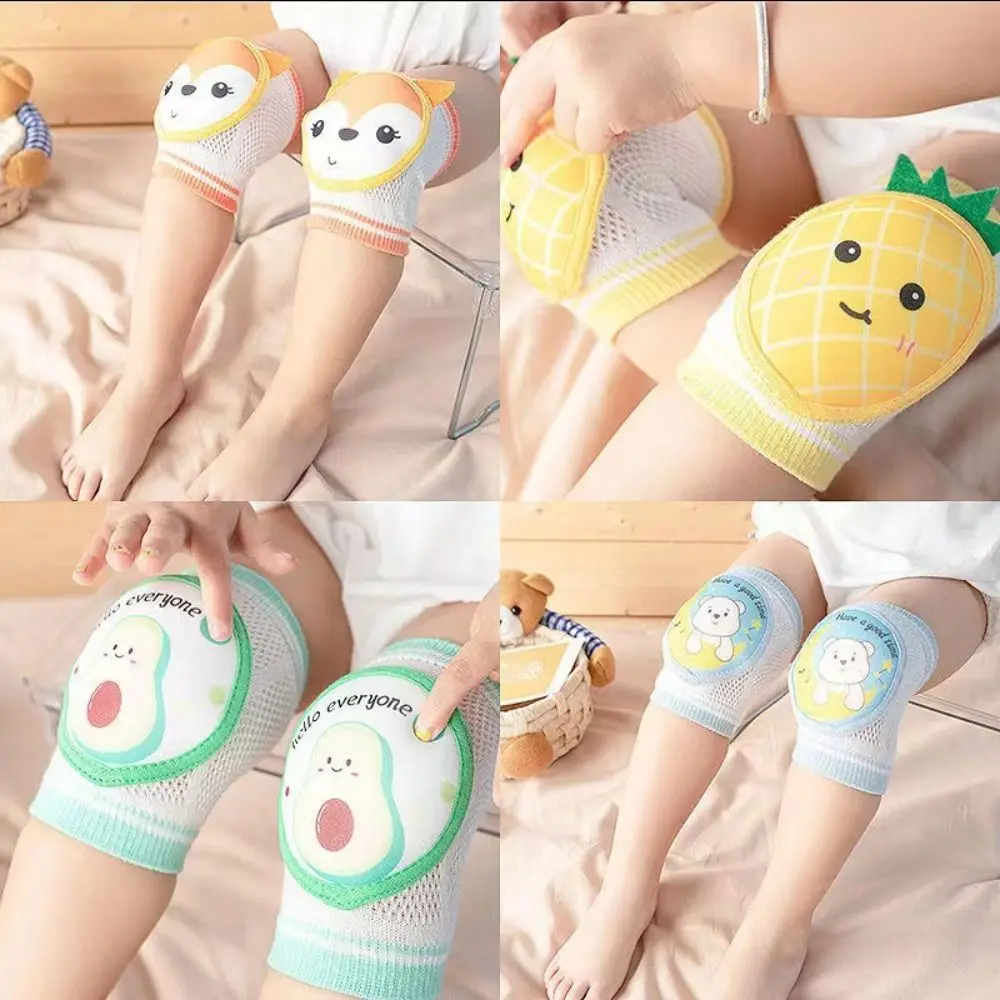 Wear-resistant Cotton Polyester Baby Cartoon Knee Pads Reticular Elastic Crawling Elbow Cushion Infant Kneepad