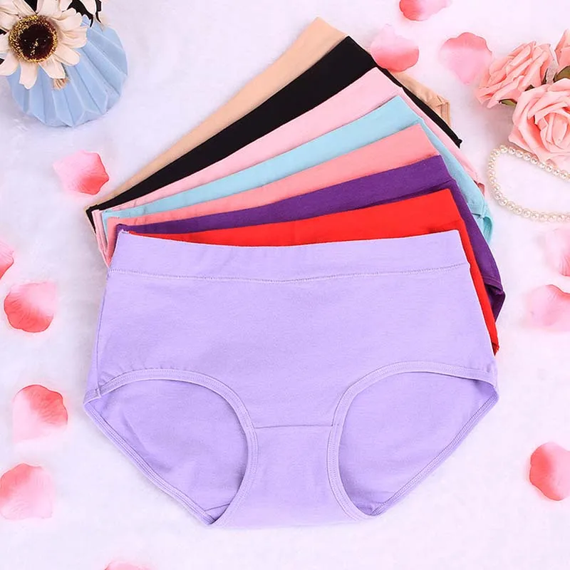 3Pcs/Lot Women\'s Underwear Cotton Panties For Female Plus Size Briefs Girls Sexy Lingeries Ladies Pantys Solid Color Underpants