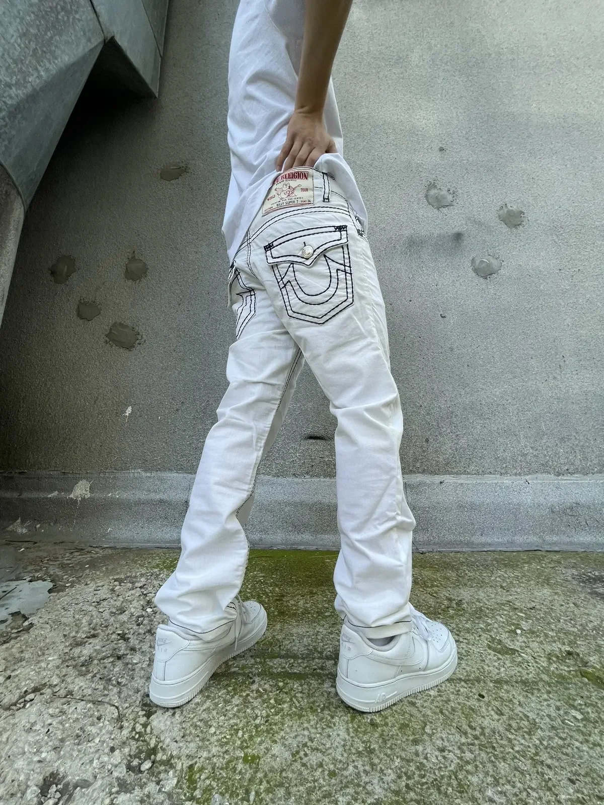 

Y2k White Embroidered Letter Pattern High Waisted Jeans Retro Floor Mopping Blue Baggy Jeans Mens Womens Streetwear Denim Pants