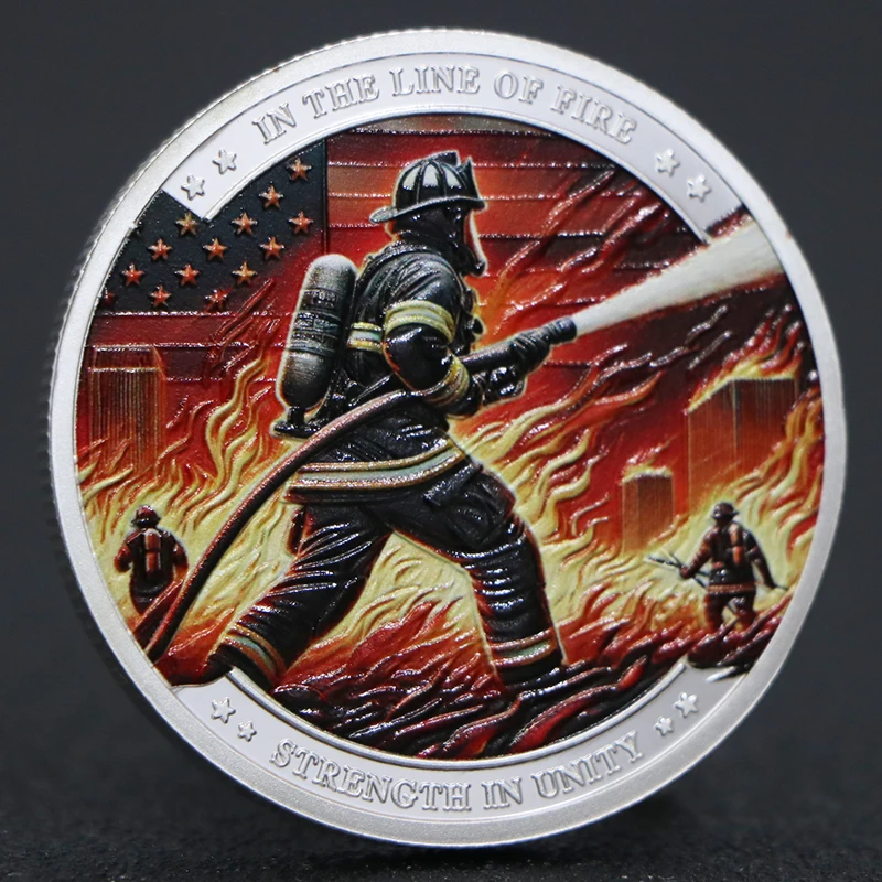 US Firefighter Bravery Service in The Line of Fire Gold Silver Plated Coin Strength in Unity Memory Coins Collection Gift