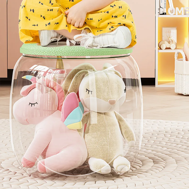 

Transparent Seatable Storage Box with Lid Multifunctional Child Toy Doll Storage Jar Can Sit Shoe Change Stool Organization Box