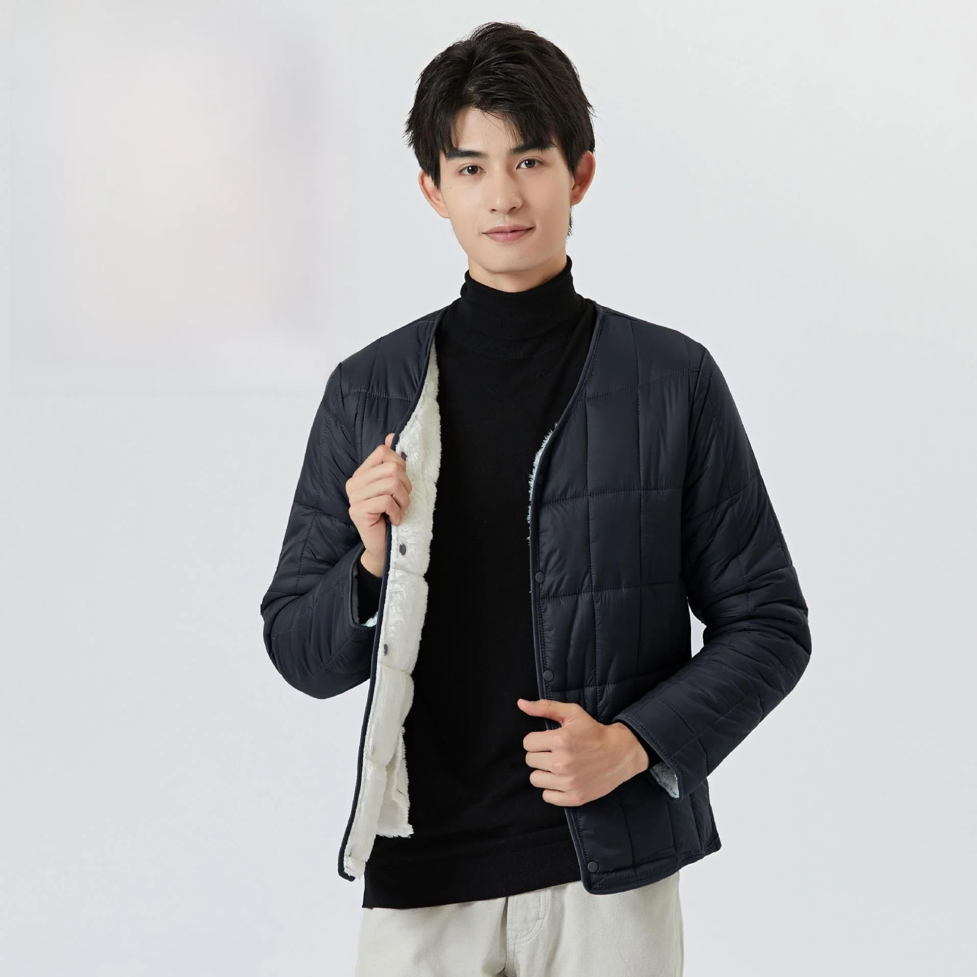 

Lamb Fur Lined Cotton Jaet for Boys High School Students Inner Wear Winter Warmth Can Be Worn outside Long Thiened Coat