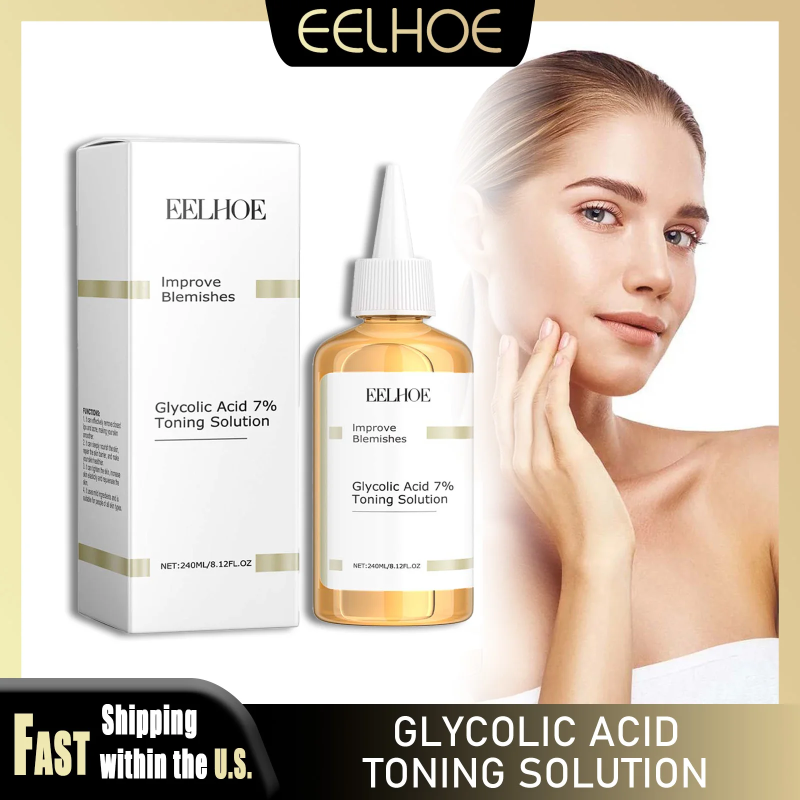 

EELHOE 240ml Glycolic Acid Toner Remove Acne Moisturizing Shrink Pores Smooth Skin Elasticity Corrector Firming Face Daily Care
