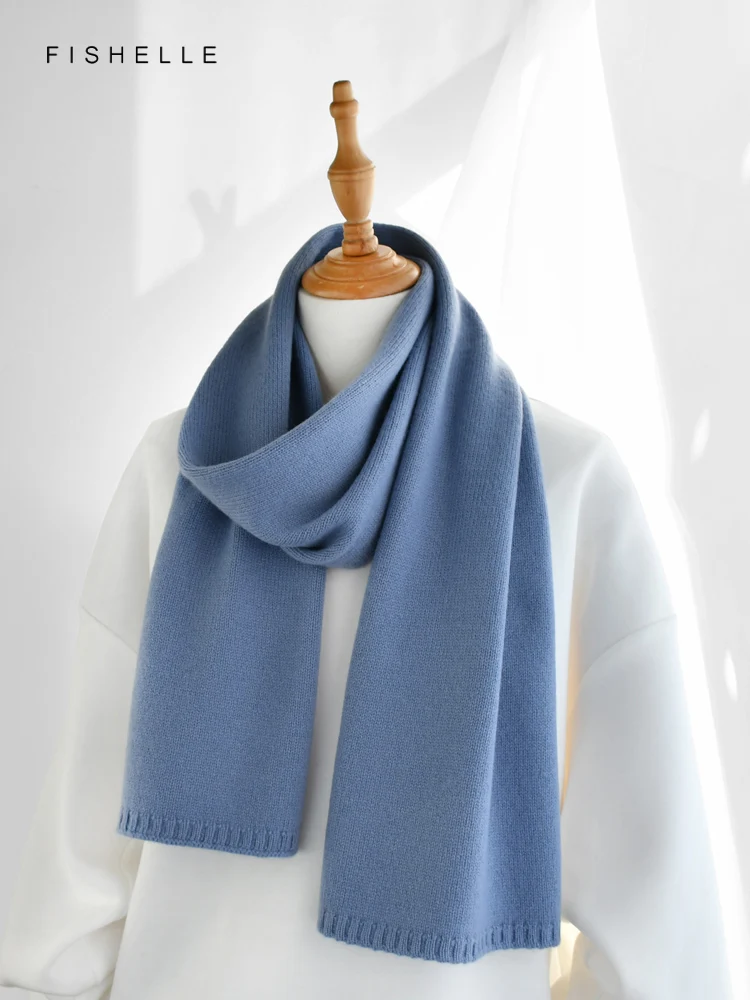 Morandi Blue Wool Scarf Women\'s Winter Warm Simple Pure Color Knitted Wool Scarves Luxury Kids Adults Gifts