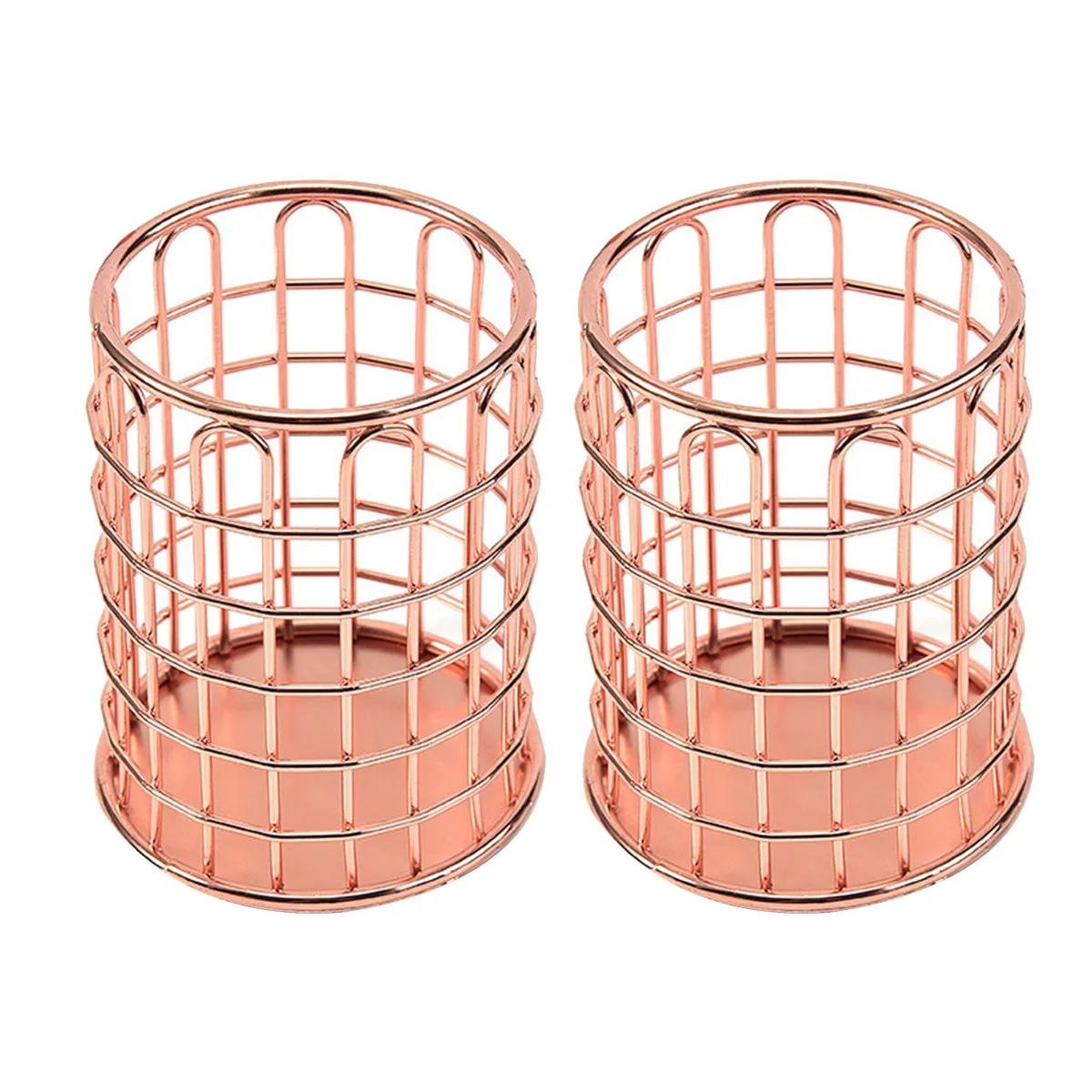 

2 Pack Metal Pencil Holders Pen Pot Organiser Makeup Brushes Holder for Desk Office, Rose Gold