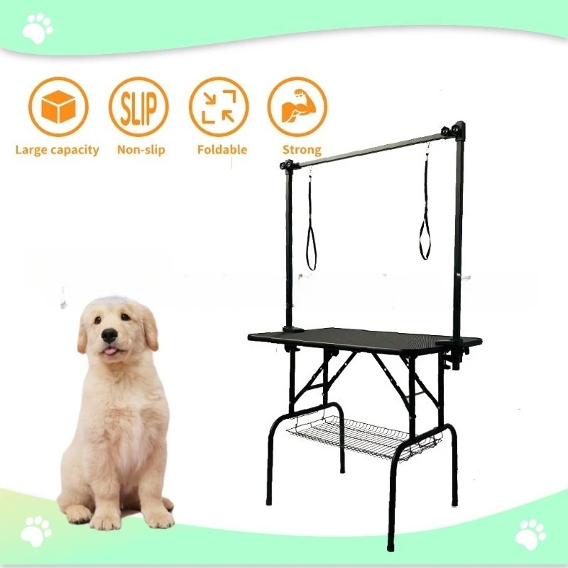 Foldable PortableDogGrooming Table withStainless Steel Single Arm, Professional Pet Grooming Station for Hair Cutting and Drying